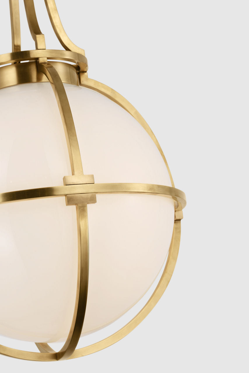 Gracie Medium Captured Globe Pendant | Antique-Burnished Brass | White Glass