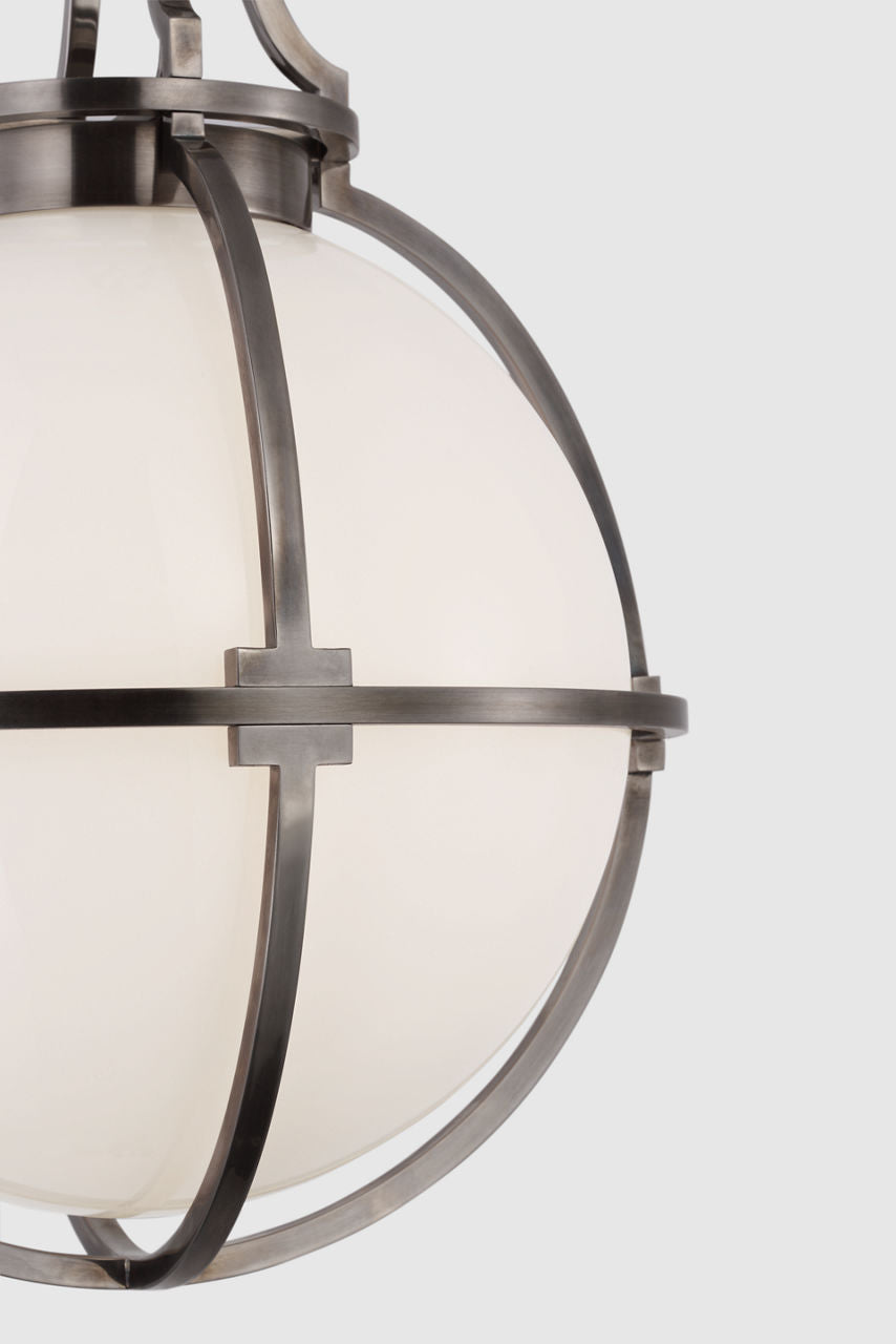 Gracie Medium Captured Globe Pendant | Antique Nickel | White Glass