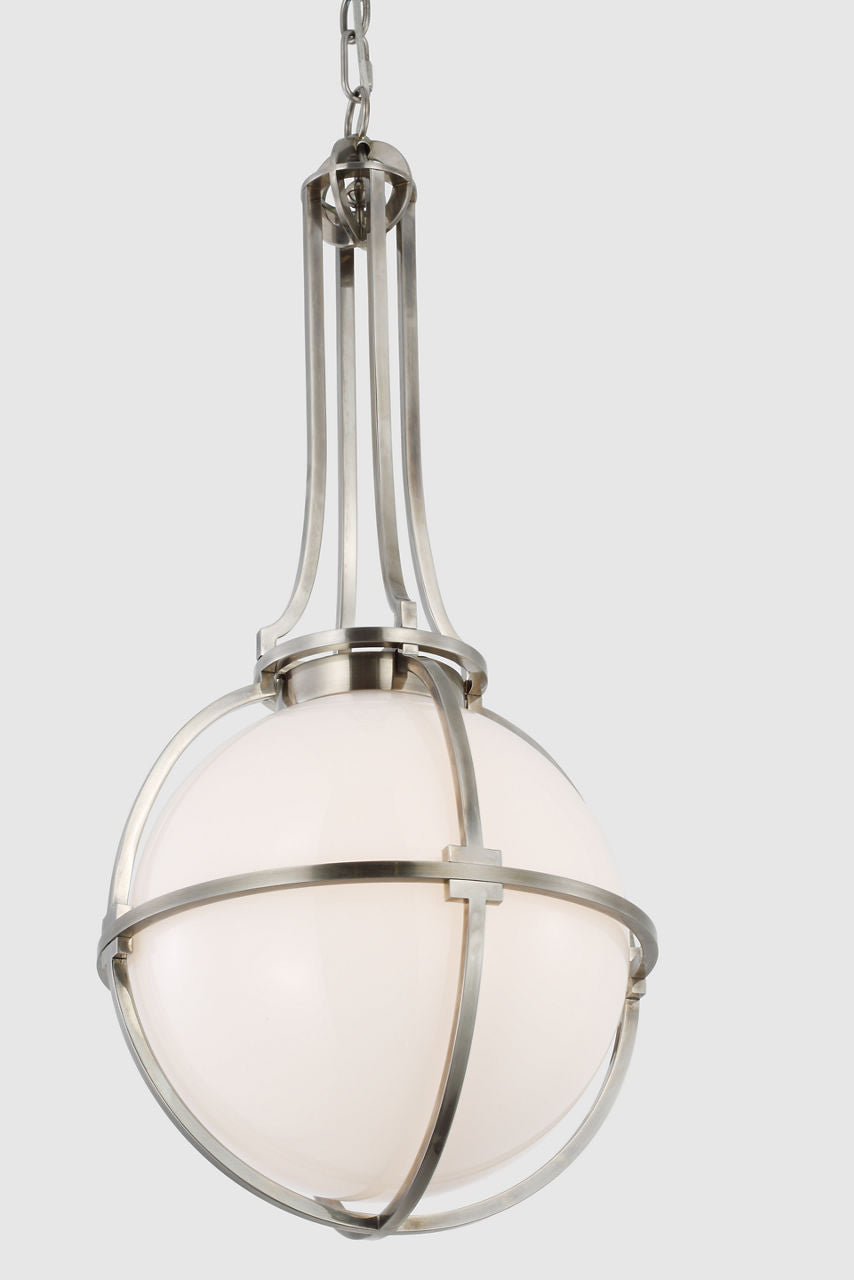 Gracie Medium Captured Globe Pendant | Antique Nickel | White Glass
