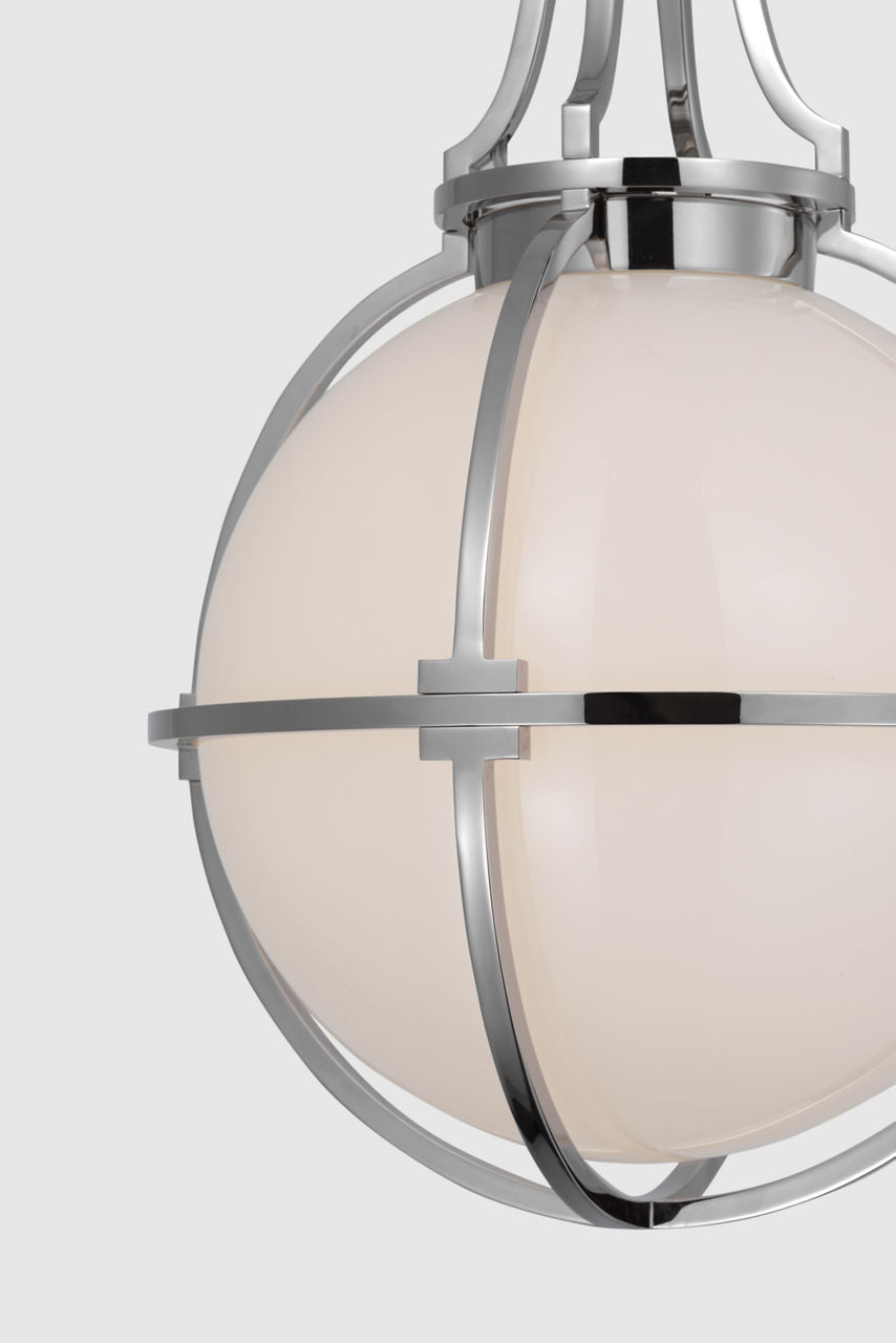 Gracie Medium Captured Globe Pendant | Polished Nickel | White Glass