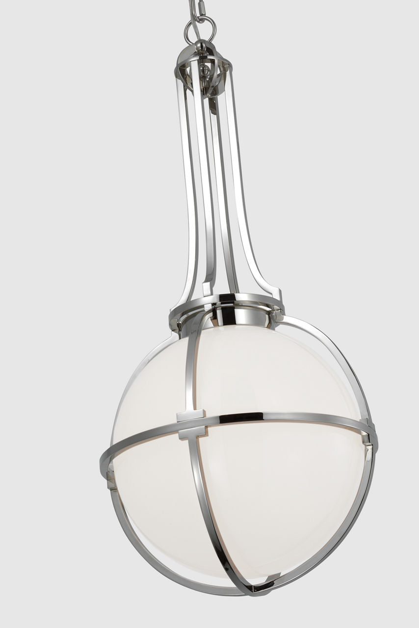Gracie Medium Captured Globe Pendant | Polished Nickel | White Glass