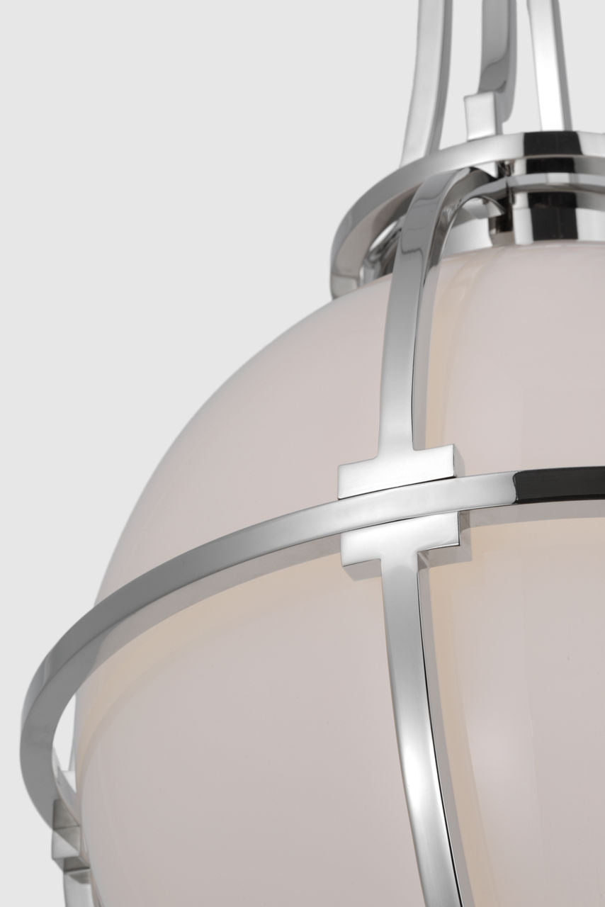 Gracie Medium Captured Globe Pendant | Polished Nickel | White Glass