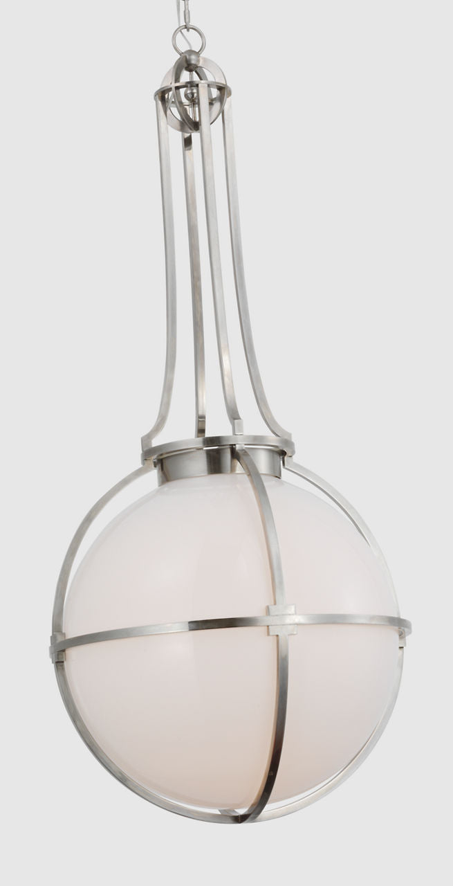 Gracie Large Captured Globe Pendant | Antique Nickel | White Glass