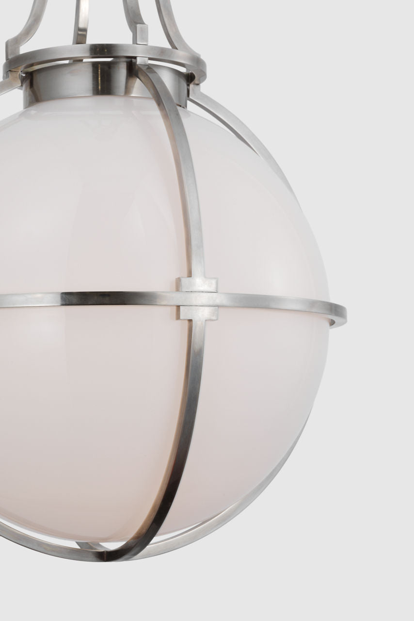Gracie Large Captured Globe Pendant | Antique Nickel | White Glass