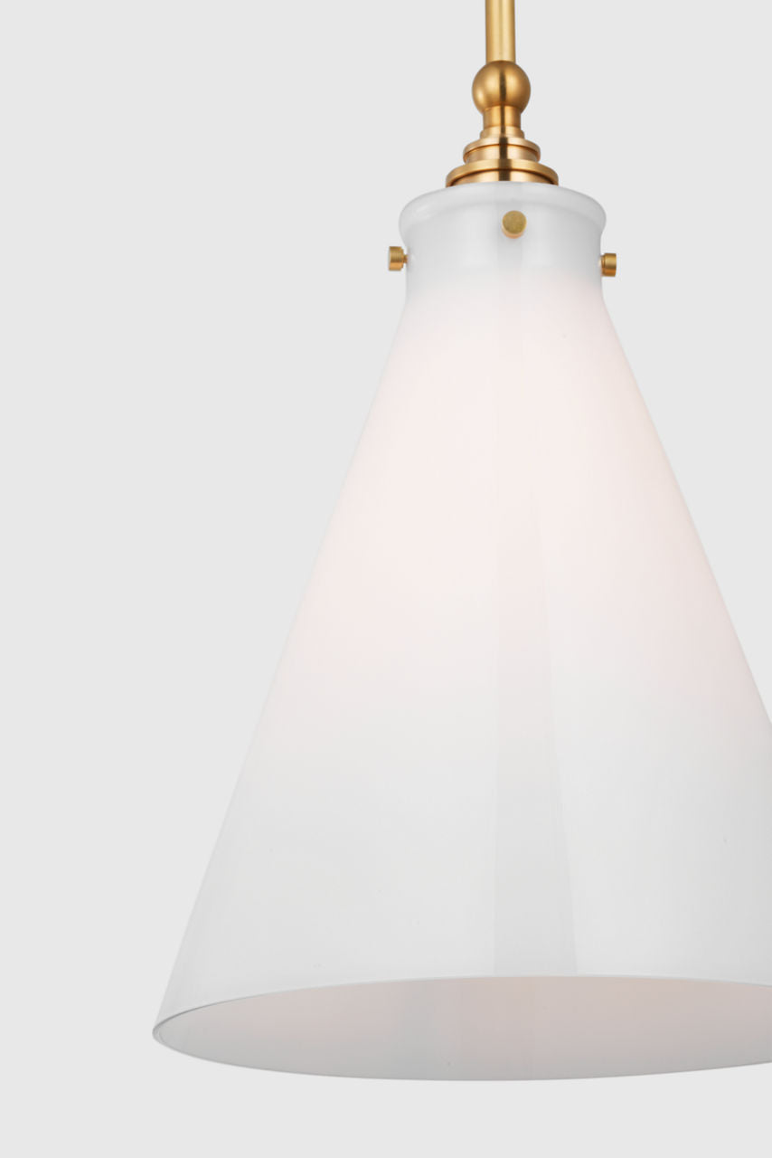 Parkington 11" Conical Pendant | Antique-Burnished Brass | White Glass