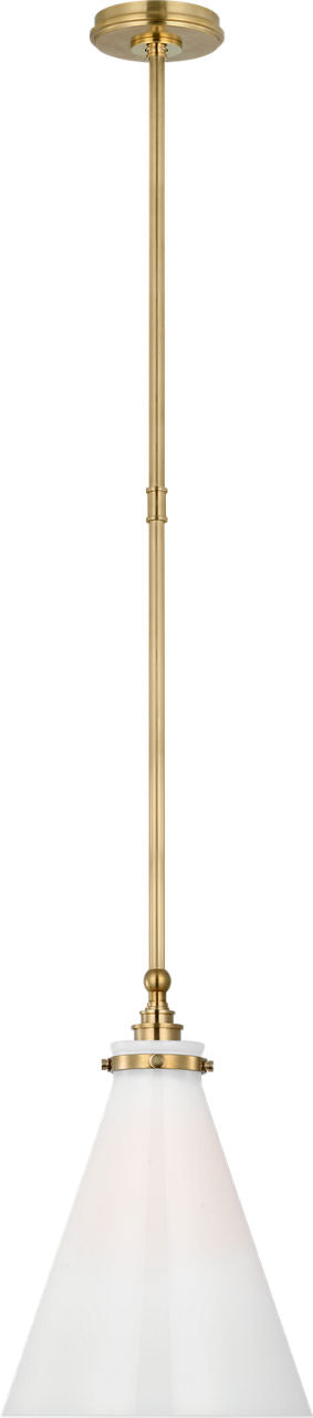 Parkington 11" Conical Pendant | Antique-Burnished Brass | White Glass