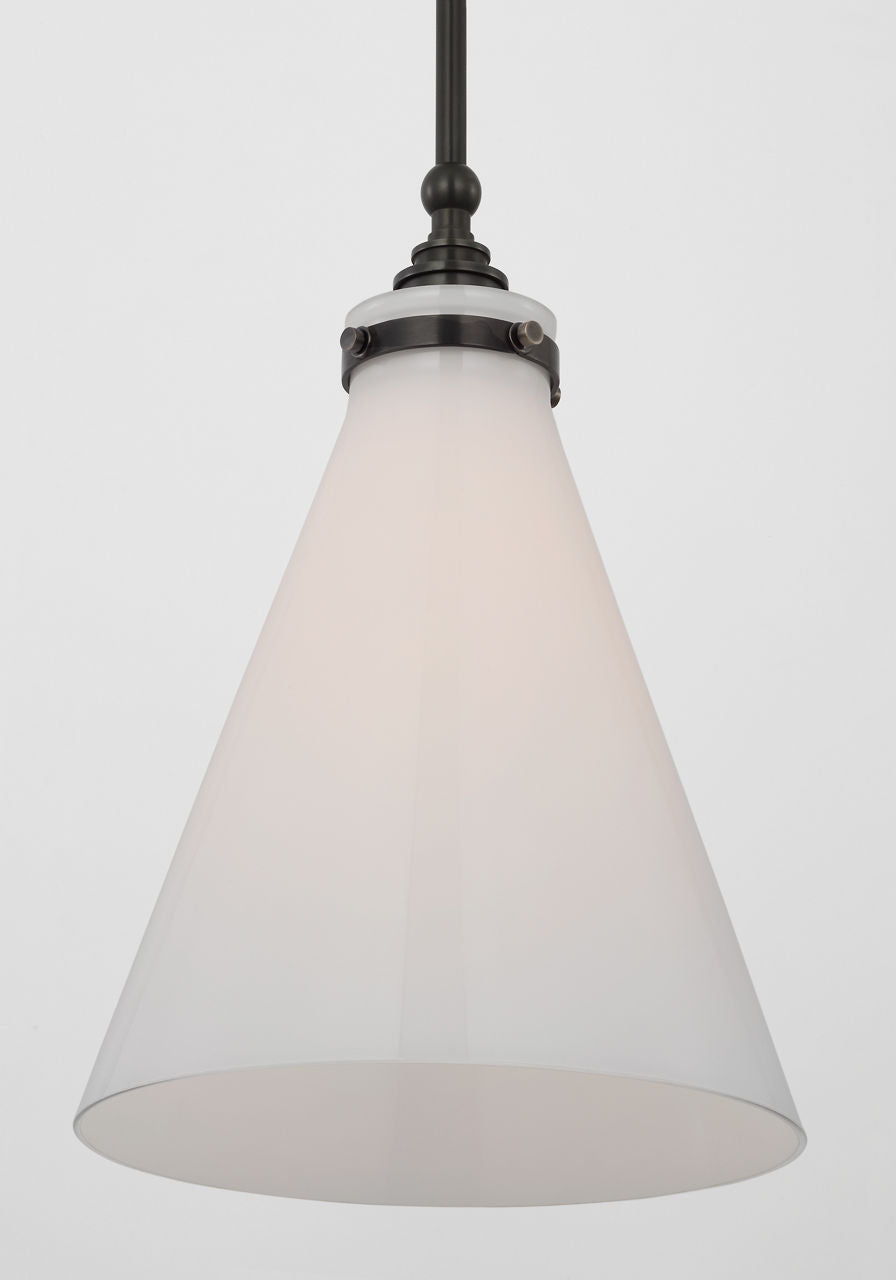 Parkington 11" Conical Pendant | Bronze | White Glass