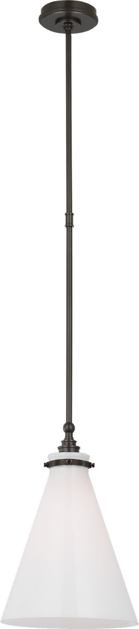 Parkington 11" Conical Pendant | Bronze | White Glass