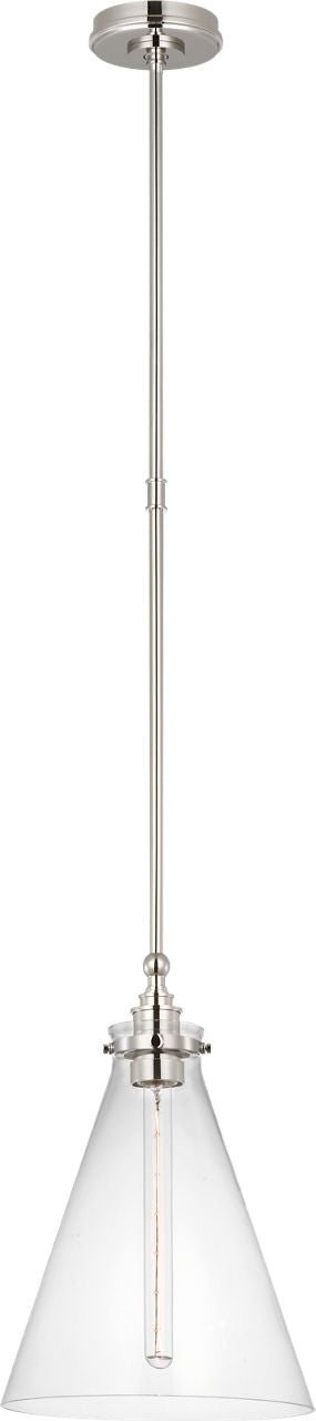 Parkington 11" Conical Pendant | Polished Nickel | Clear Glass