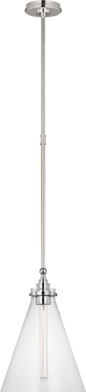 Parkington 11" Conical Pendant | Polished Nickel | Clear Glass