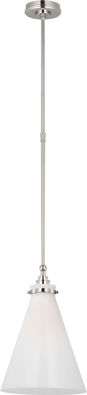 Parkington 11" Conical Pendant | Polished Nickel | White Glass