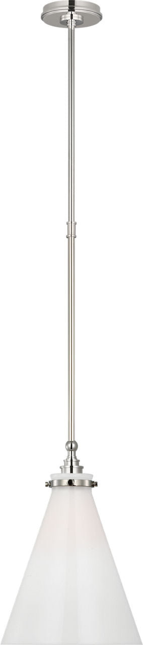 Parkington 11" Conical Pendant | Polished Nickel | White Glass