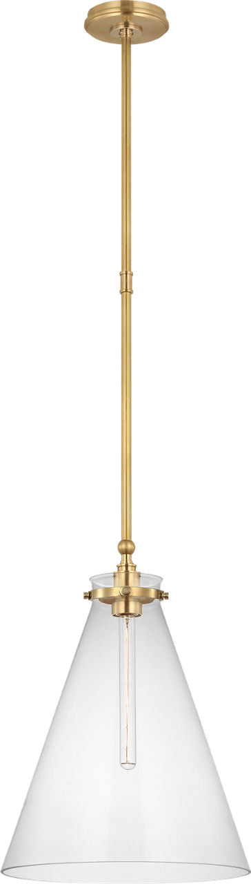 Parkington 15" Conical Pendant | Antique-Burnished Brass | Clear Glass