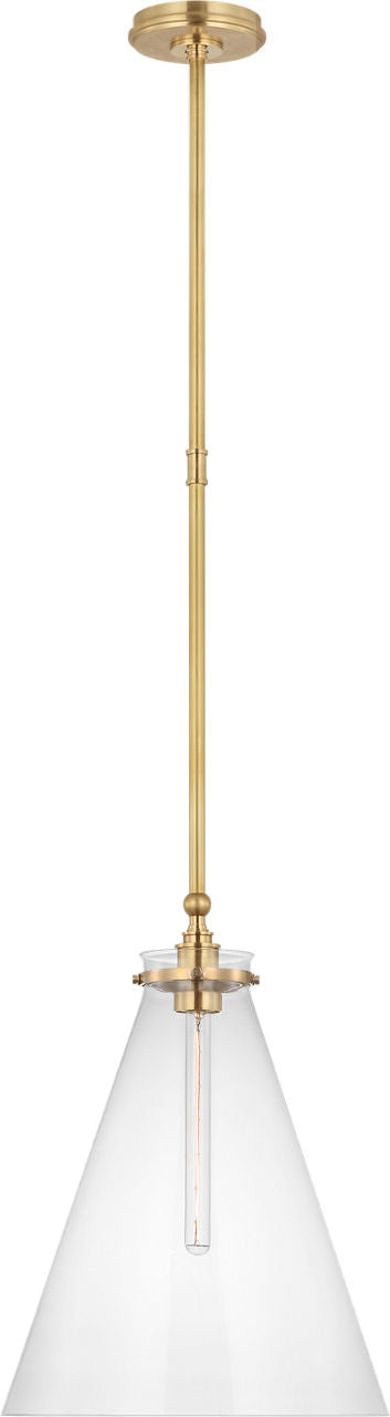Parkington 15" Conical Pendant | Antique-Burnished Brass | Clear Glass