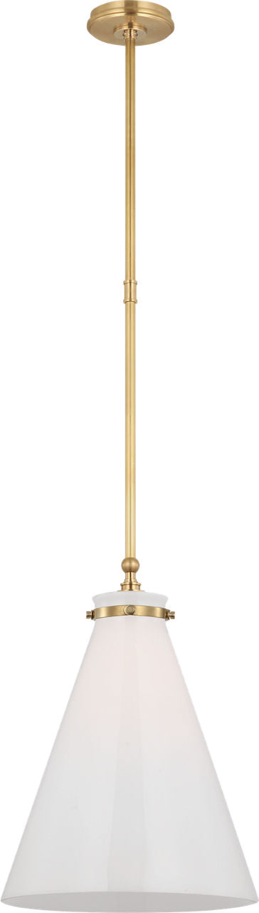 Parkington 15" Conical Pendant | Antique-Burnished Brass | White Glass
