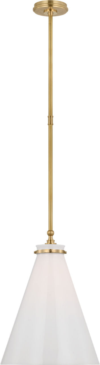 Parkington 15" Conical Pendant | Antique-Burnished Brass | White Glass