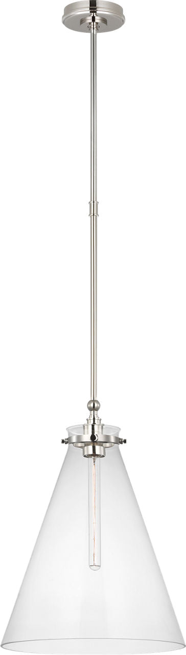 Parkington 15" Conical Pendant | Polished Nickel | Clear Glass