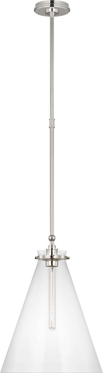 Parkington 15" Conical Pendant | Polished Nickel | Clear Glass