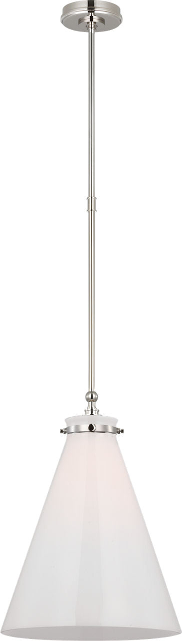 Parkington 15" Conical Pendant | Polished Nickel | White Glass
