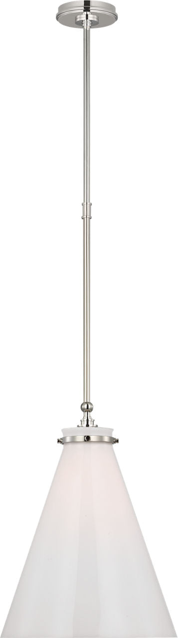 Parkington 15" Conical Pendant | Polished Nickel | White Glass