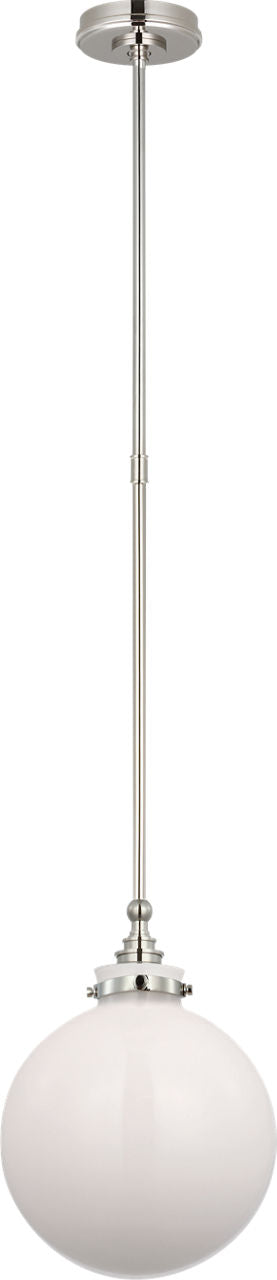 Parkington 10" Globe Pendant | Polished Nickel | White Glass