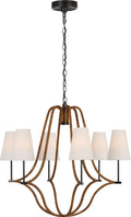 Biscayne Large Wrapped Chandelier | Bronze and Natural Rattan | Linen Shades