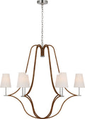 Biscayne Extra Large Wrapped Chandelier | Polished Nickel and Natural Rattan | Linen Shades