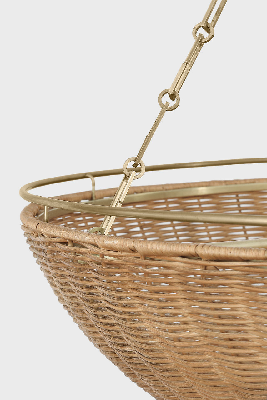 Clovis Medium Chandelier | Antique-Burnished Brass and Natural Wicker