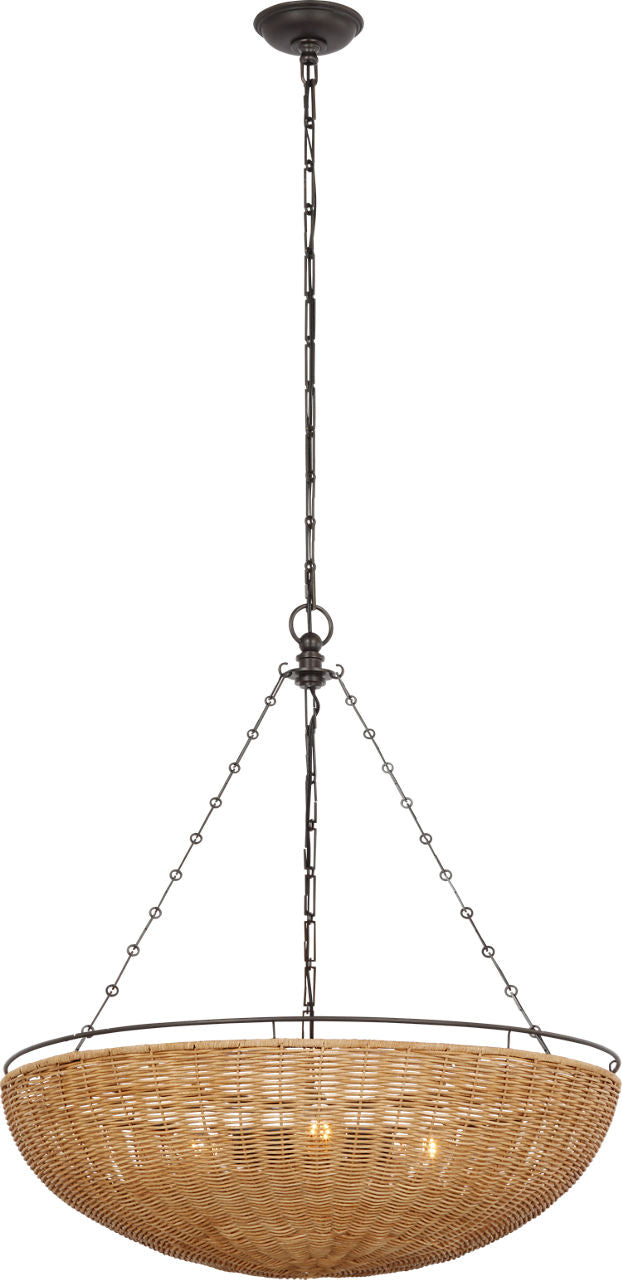 Clovis Medium Chandelier | Aged Iron and Natural Wicker