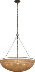 Clovis Medium Chandelier | Aged Iron and Natural Wicker