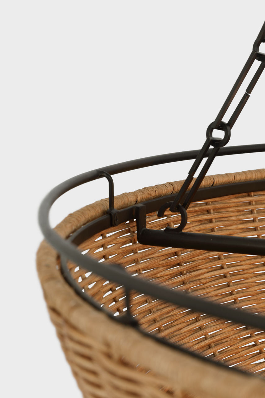 Clovis Medium Chandelier | Aged Iron and Natural Wicker