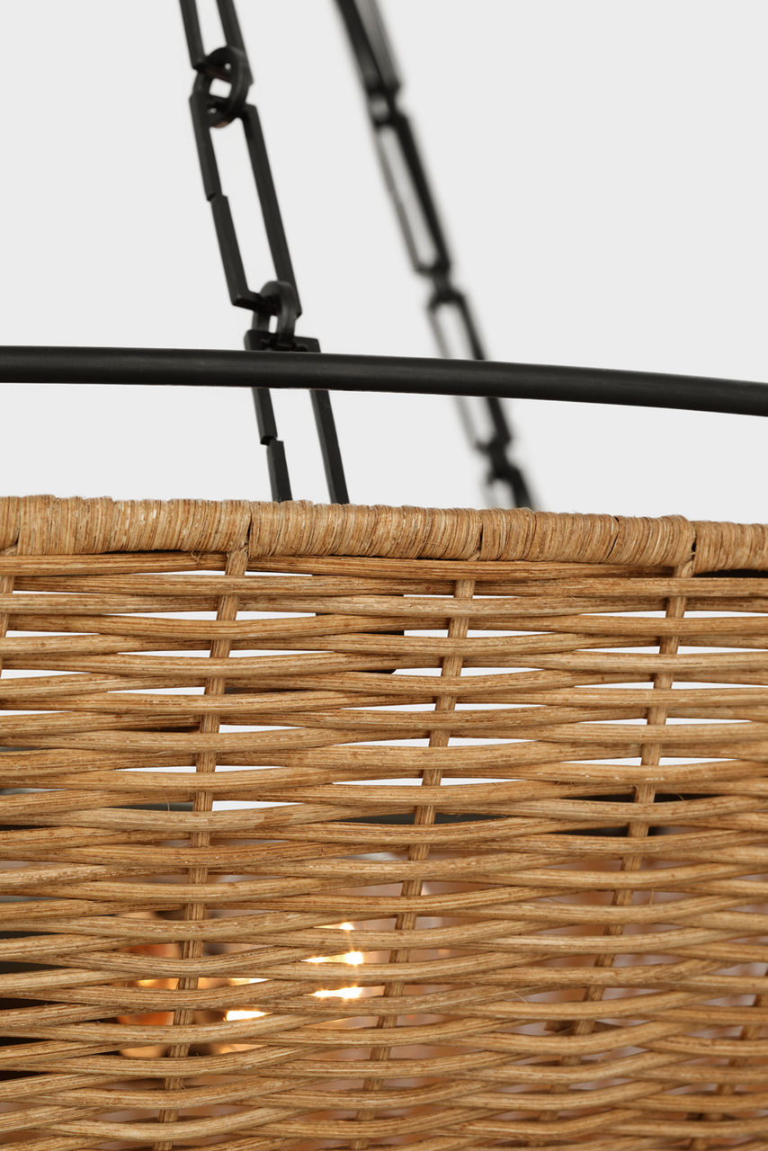 Clovis Medium Chandelier | Aged Iron and Natural Wicker