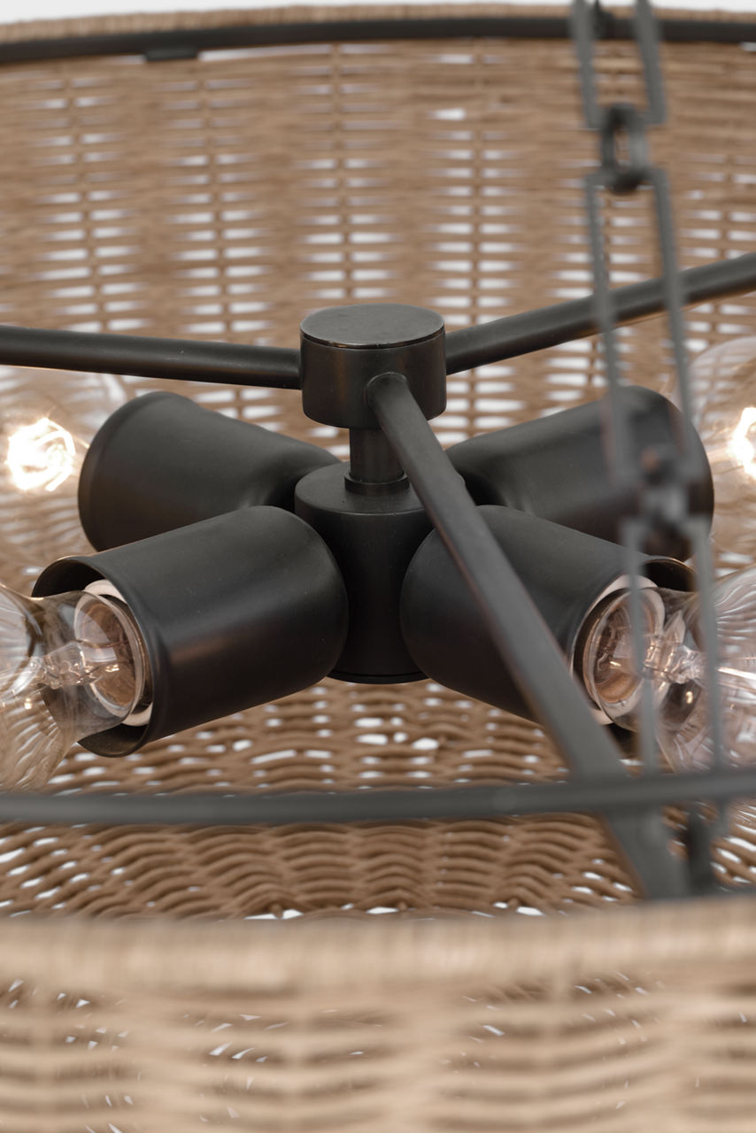 Clovis Medium Chandelier | Aged Iron and Natural Wicker