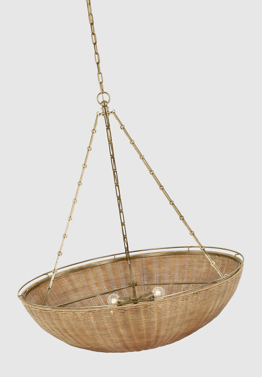 Clovis Extra Large Chandelier | Antique-Burnished Brass and Natural Wicker