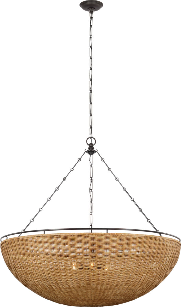 Clovis Grande Chandelier | Aged Iron and Natural Wicker