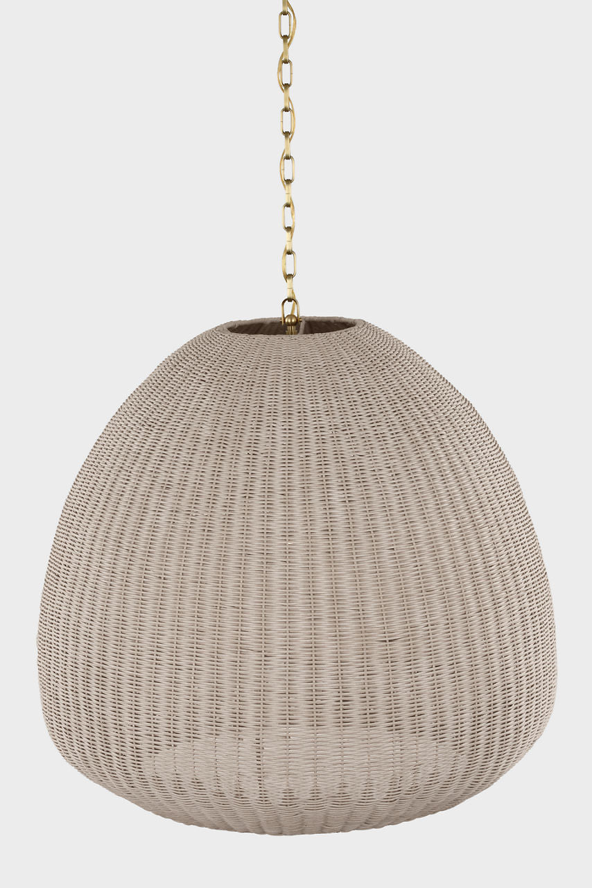Kokomo 30" Domed Pendant | Antique-Burnished Brass | Ash Wicker Shade
