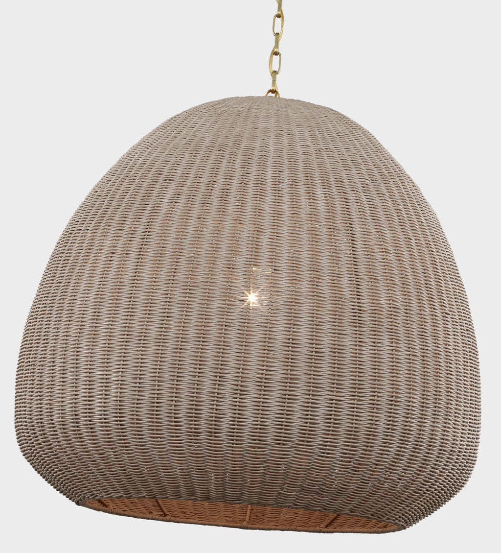 Kokomo 30" Domed Pendant | Antique-Burnished Brass | Ash Wicker Shade