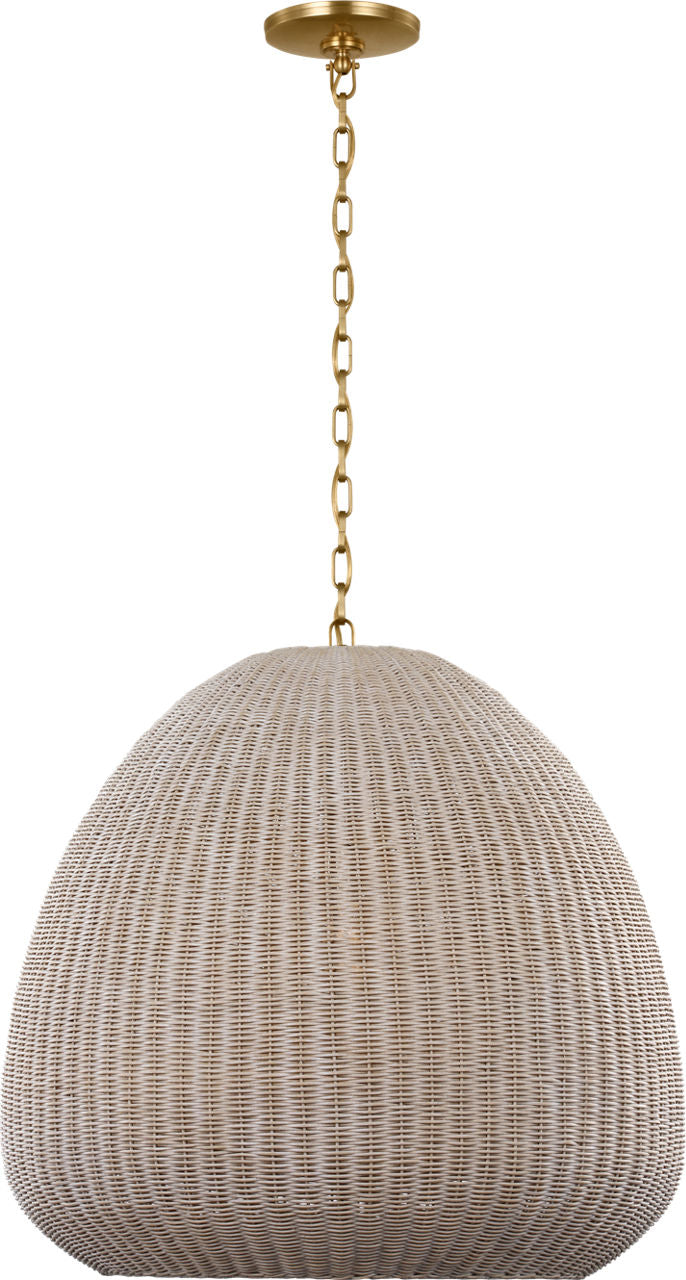 Kokomo 30" Domed Pendant | Antique-Burnished Brass | Ash Wicker Shade