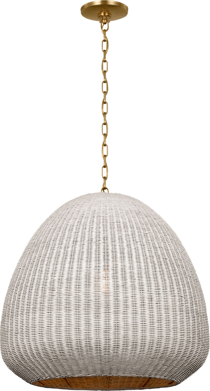 Kokomo 30" Domed Pendant | Antique-Burnished Brass | Chalk Wicker Shade