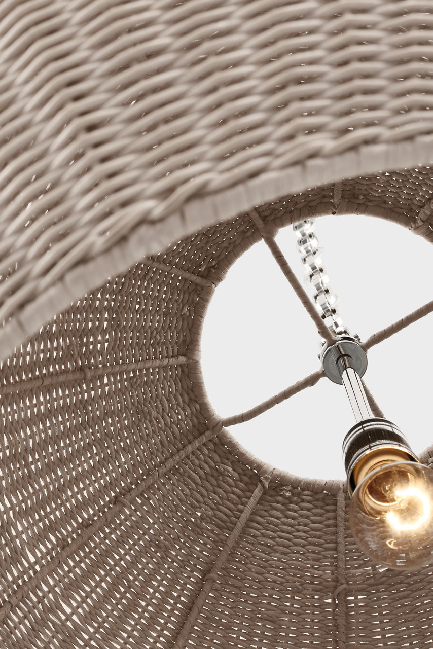 Kokomo 30" Domed Pendant | Polished Nickel | Ash Wicker Shade