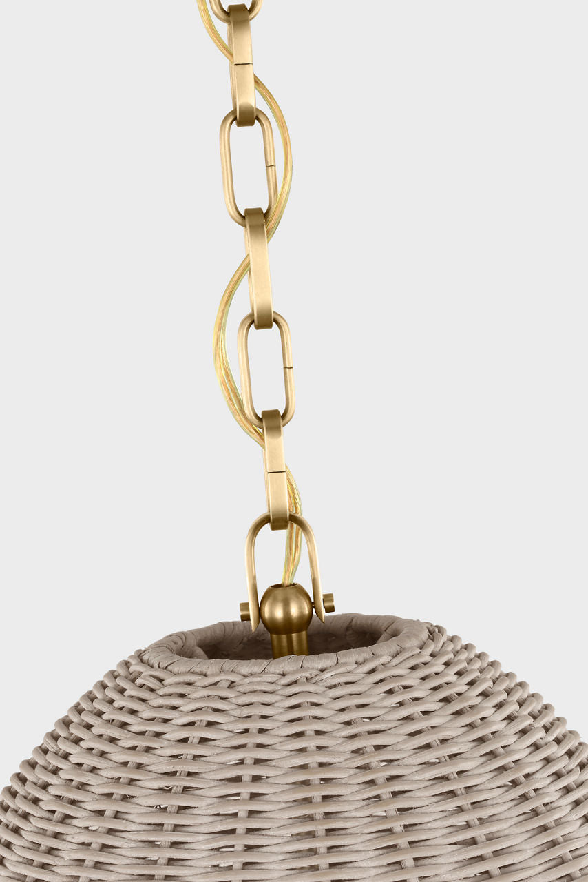 Kokomo 15" Elongated Pendant | Antique-Burnished Brass | Ash Wicker Shade