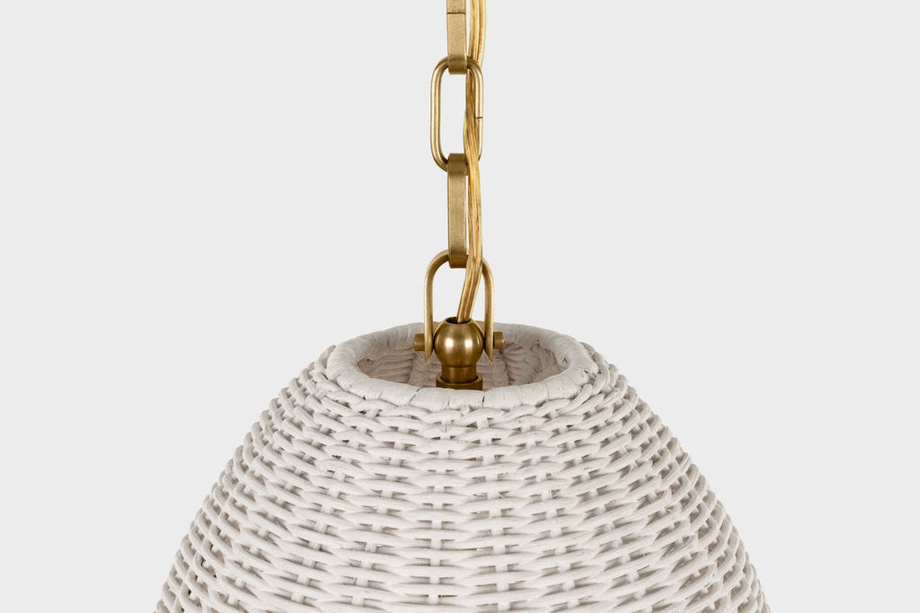 Kokomo 15" Elongated Pendant | Antique-Burnished Brass | Chalk Wicker Shade