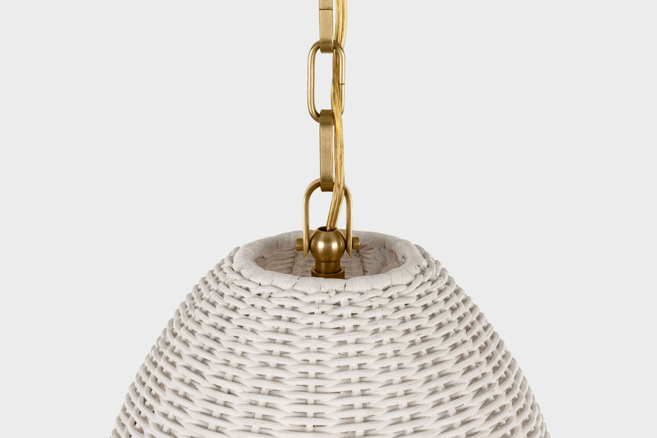 Kokomo 15" Elongated Pendant | Antique-Burnished Brass | Chalk Wicker Shade