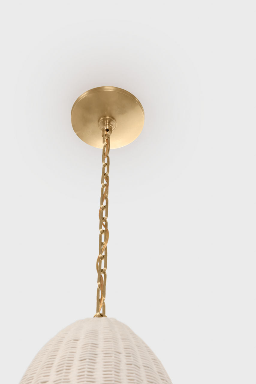 Kokomo 15" Elongated Pendant | Antique-Burnished Brass | Chalk Wicker Shade