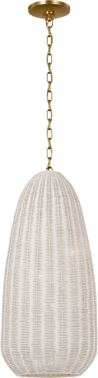 Kokomo 15" Elongated Pendant | Antique-Burnished Brass | Chalk Wicker Shade