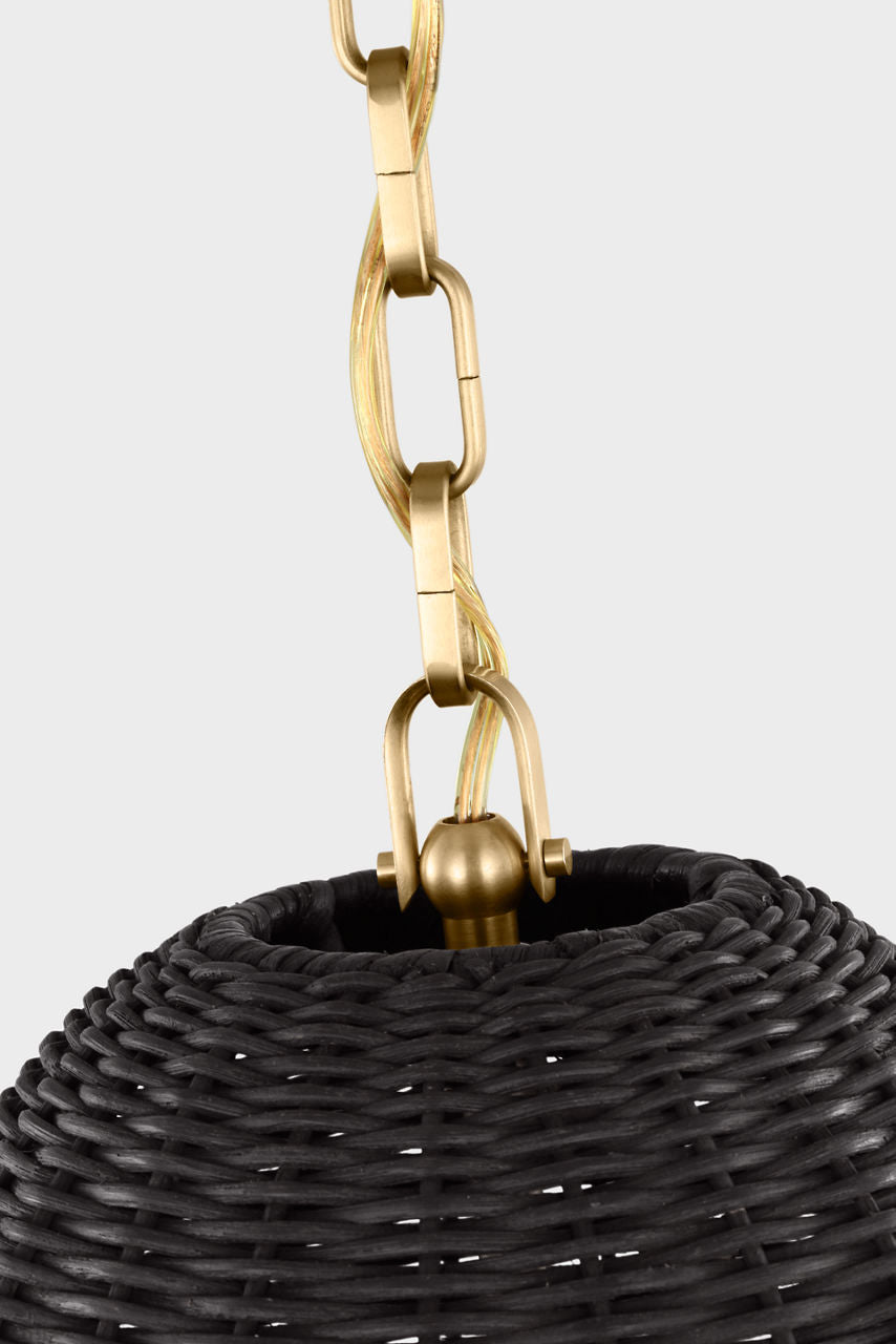 Kokomo 15" Elongated Pendant | Antique-Burnished Brass | Charcoal Wicker Shade