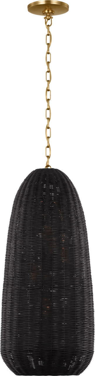 Kokomo 15" Elongated Pendant | Antique-Burnished Brass | Charcoal Wicker Shade