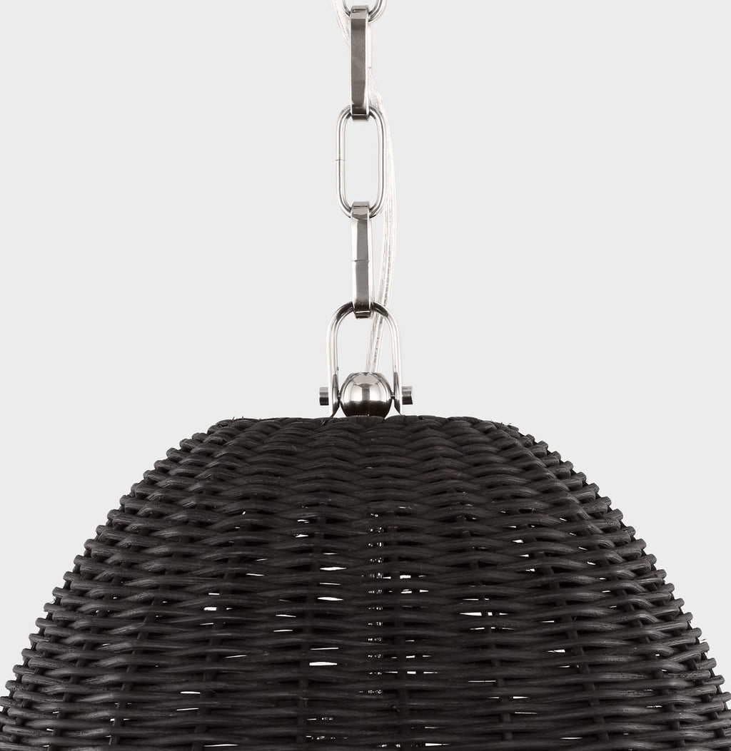 Kokomo 15" Elongated Pendant | Polished Nickel | Charcoal Wicker Shade