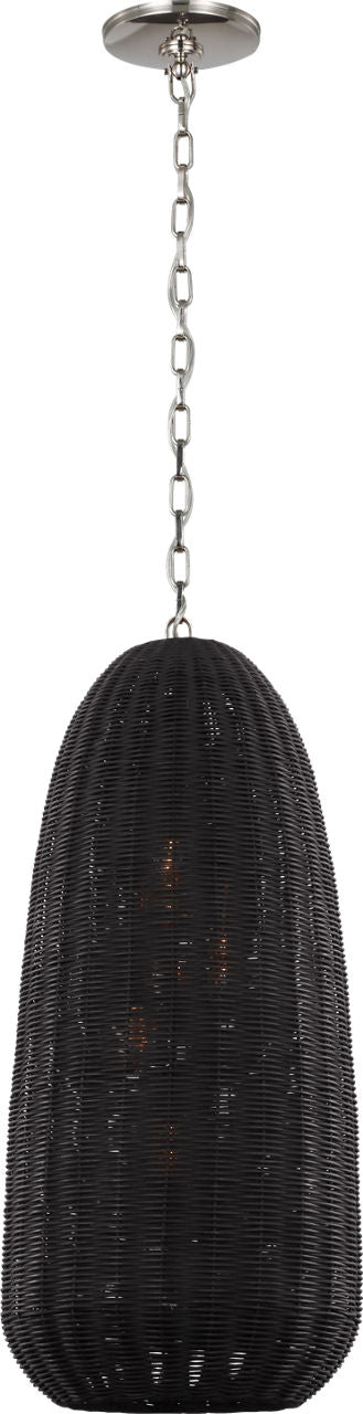 Kokomo 15" Elongated Pendant | Polished Nickel | Charcoal Wicker Shade