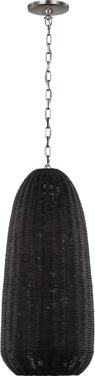 Kokomo 15" Elongated Pendant | Polished Nickel | Charcoal Wicker Shade